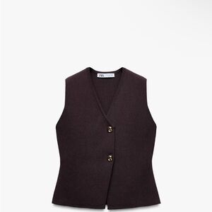 Zara Dark Brown Knit Button Top